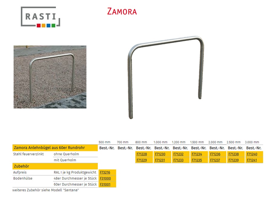 Fietsrek ZAMORA ø 60x800 mm zonder dwarsbalk Verzinkt om in beton te zetten