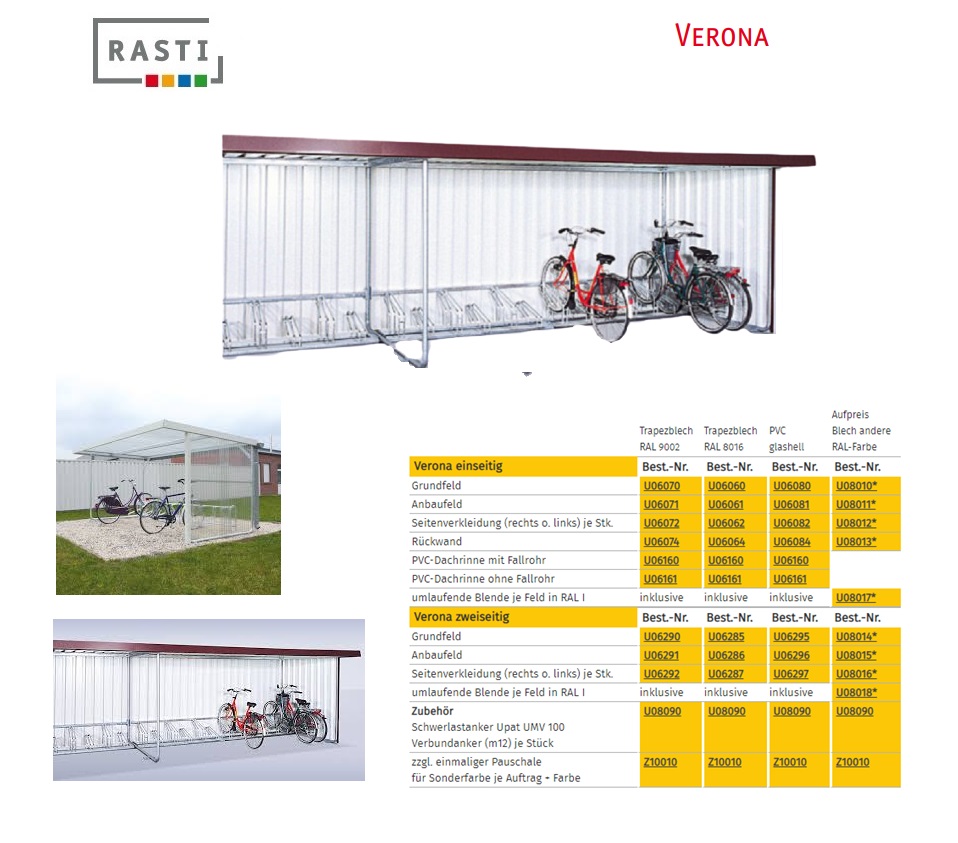 Fietsenstalling VERONA Basis eenheid Trapeziumplaat RAL 9002