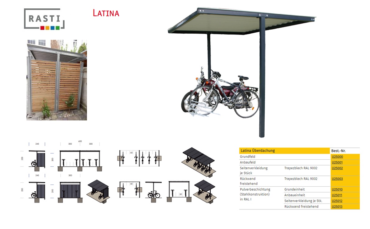 Fietsenstalling LATINA Basisconstructie RAL 9002