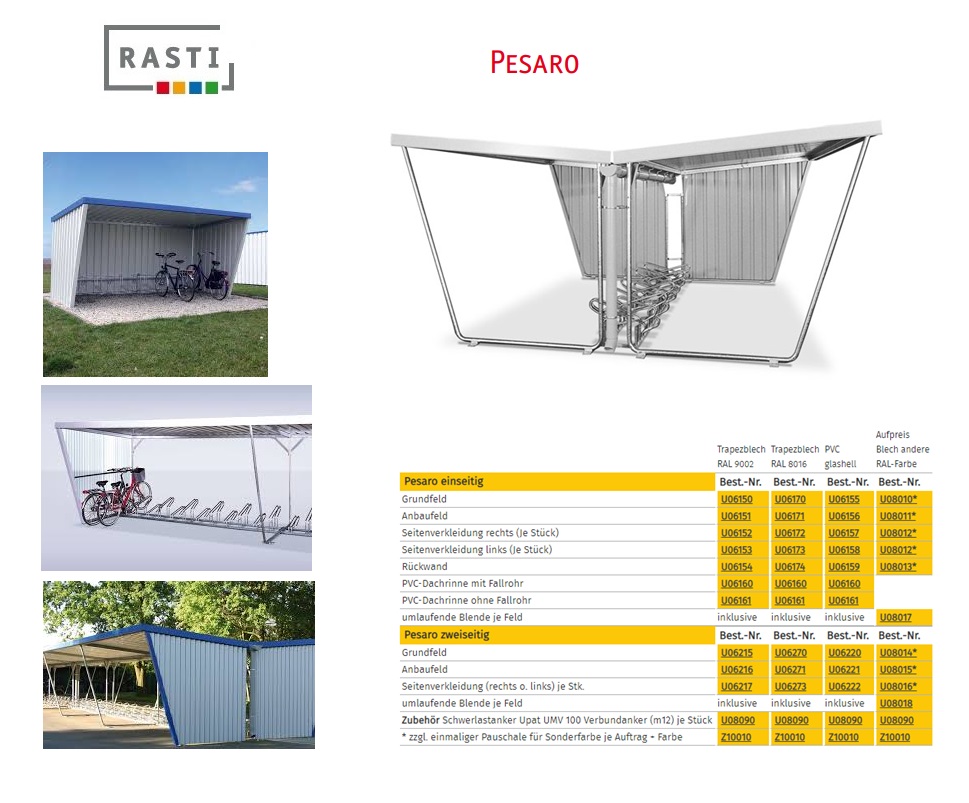 Fietsenstalling PESARO Basisconstructie Trapeziumplaat RAL 9002