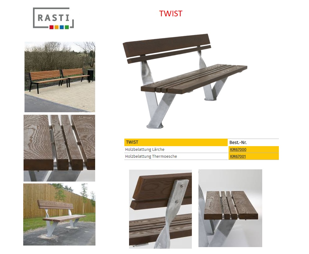 Parkbank TWIST houten latten lariks