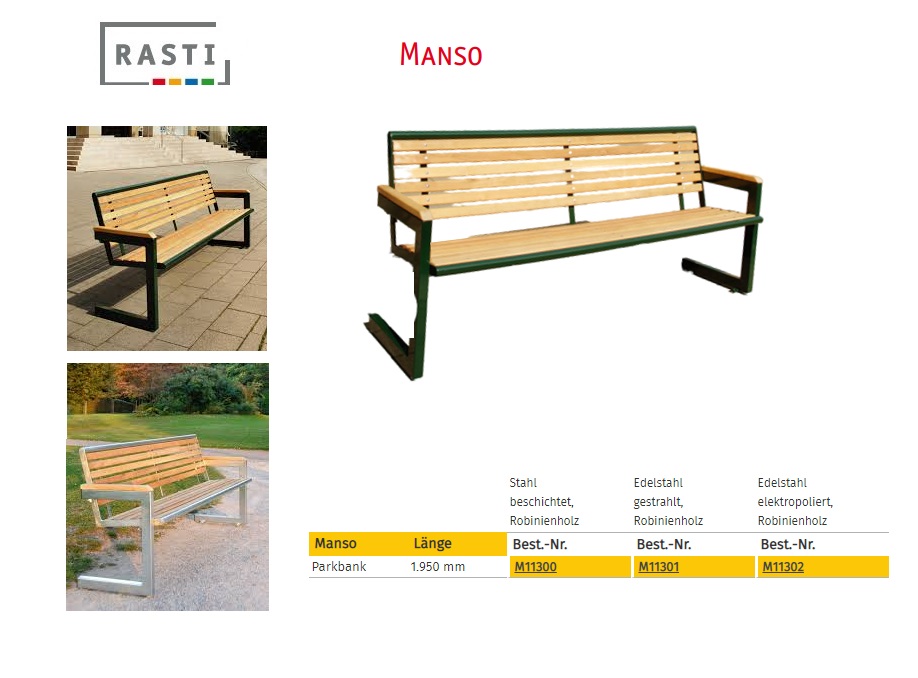 Parkbank MANSO Gecoat staal, robinia-hout