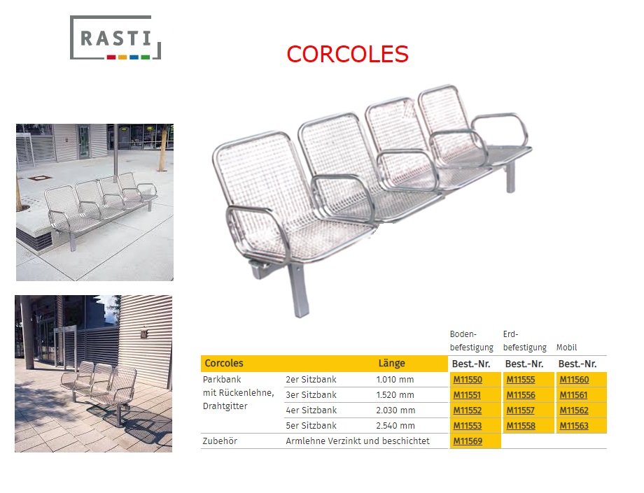 Parkbank met rugleuning, draadgaas 2-zits bank 1.010 mm