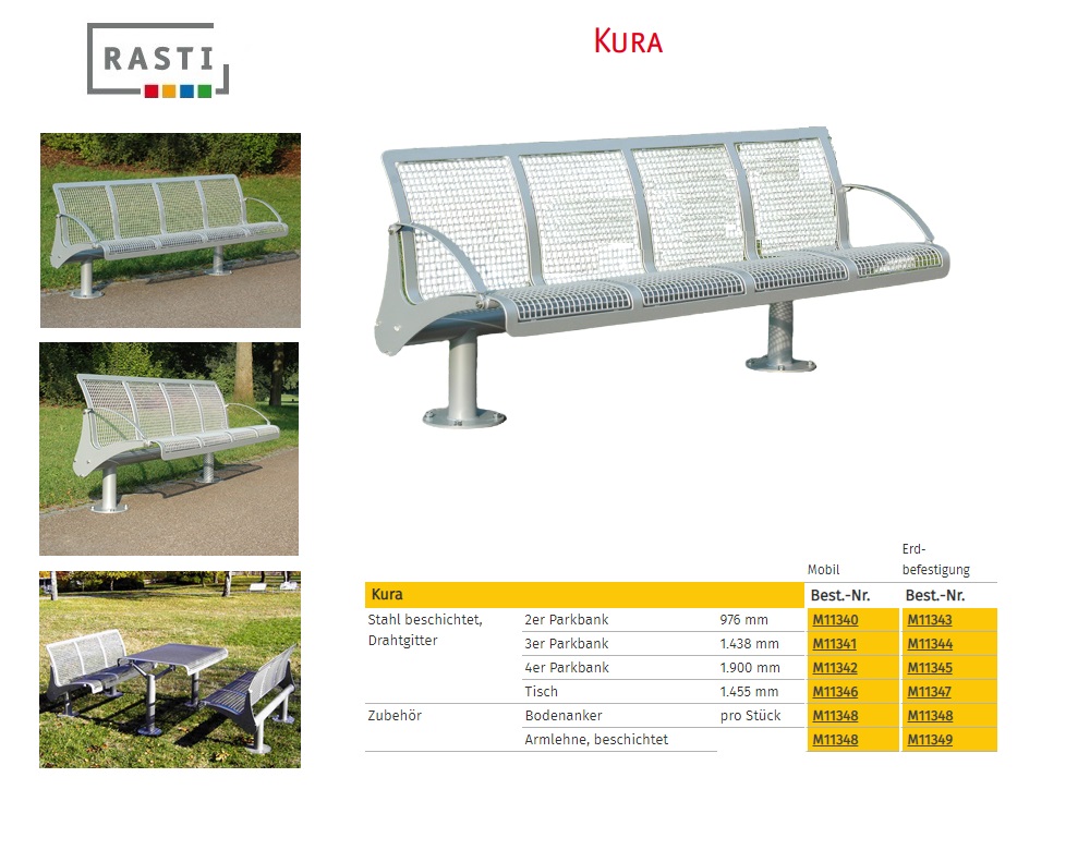 Parkbank KURA 2-zits bank 976 mm draadgaas Mobiel