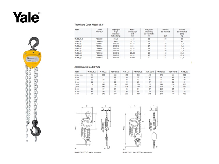 Yale VSIII Ketting Takel 3000kg | DKMTools - DKM Tools