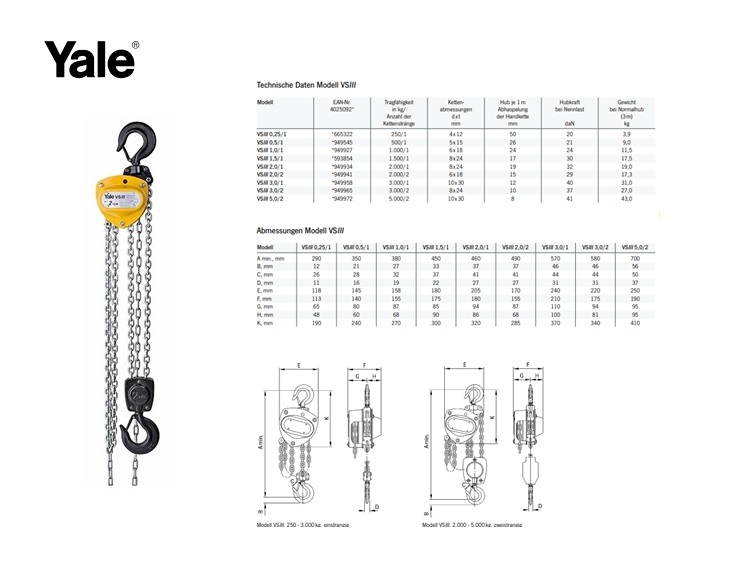 Yale VSIII Ketting Takel 3000kg