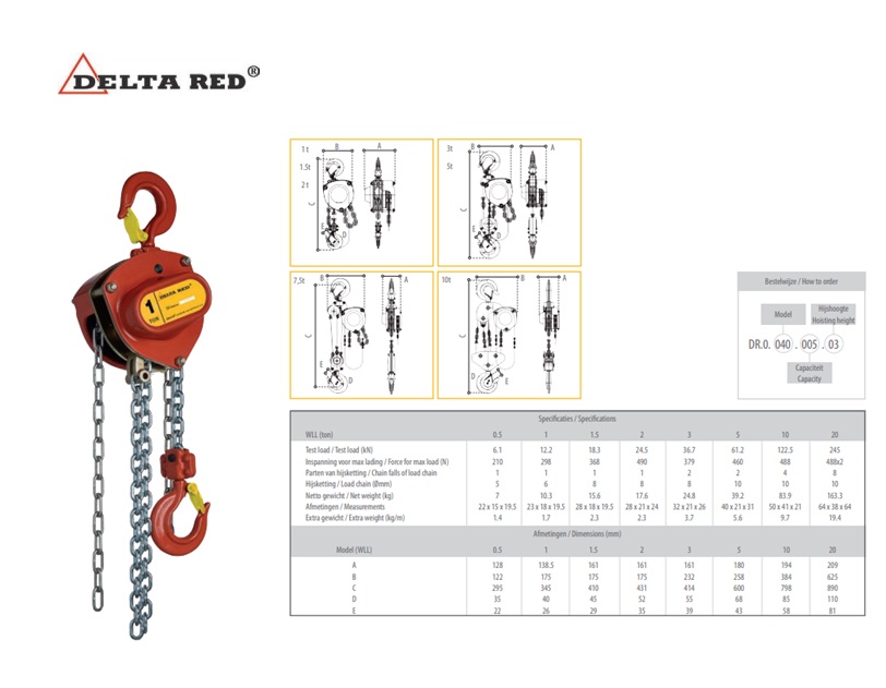 DELTA RED Premium handkettingtakel 5000 Kg. x 6 meter | DKMTools - DKM Tools