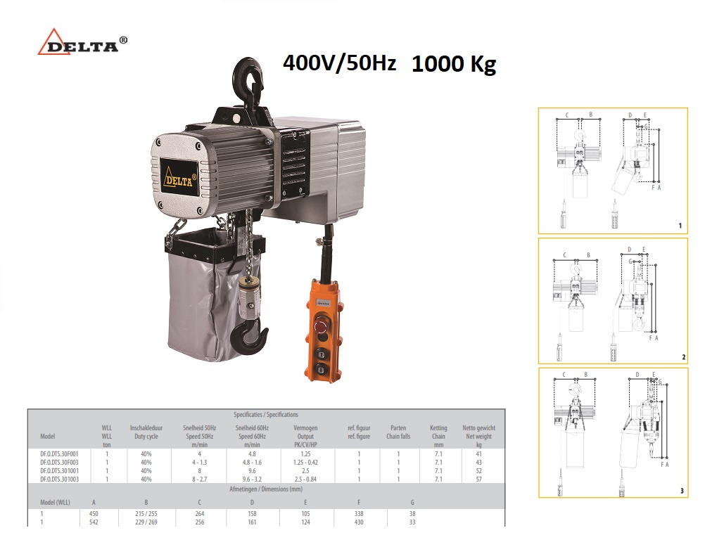 Elektrische kettingtakel 1000kg -3mtr  SG.DTS - 400V enkel | DKMTools - DKM Tools