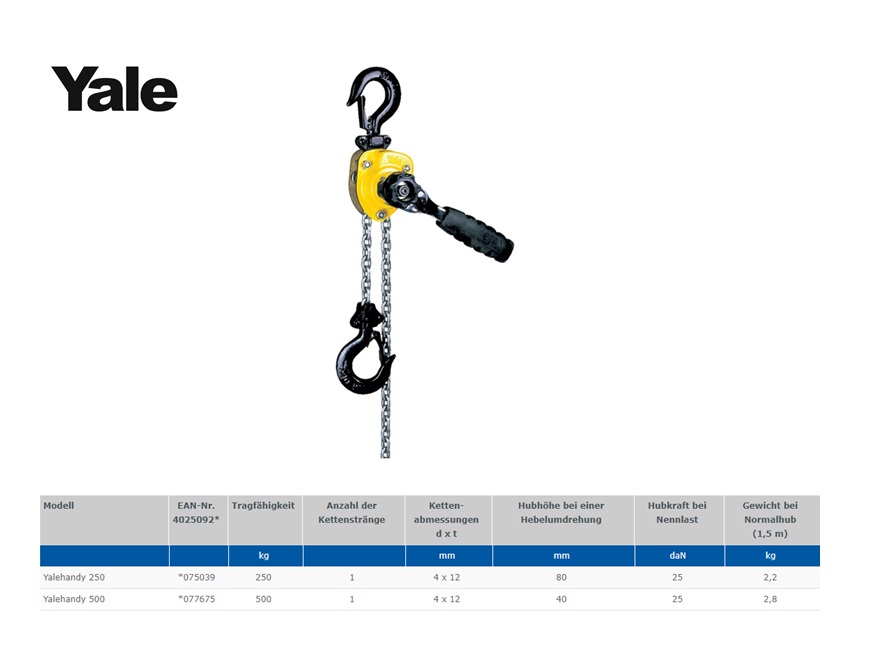 Yale Handy Rateltakel 250kg