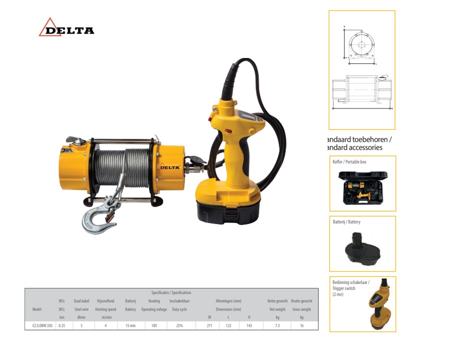 Batterij treklier 350 kg