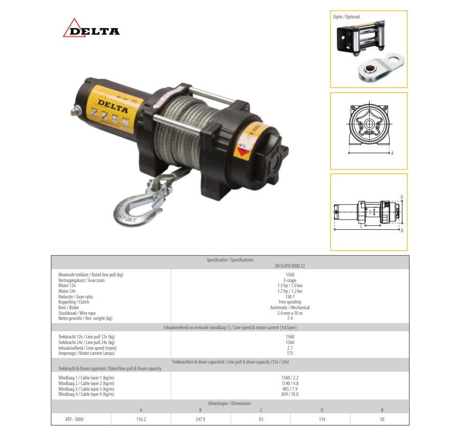 Electrische lier ATV - 12V