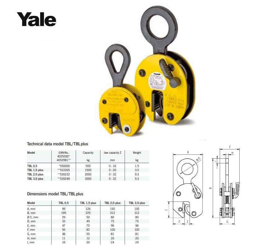 Yale TBL plaatklem 500kg