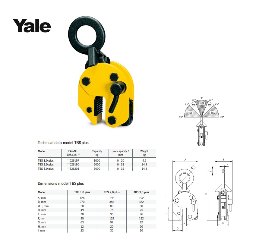 Yale TAG Universele klem 350 kg, 0-100 mm