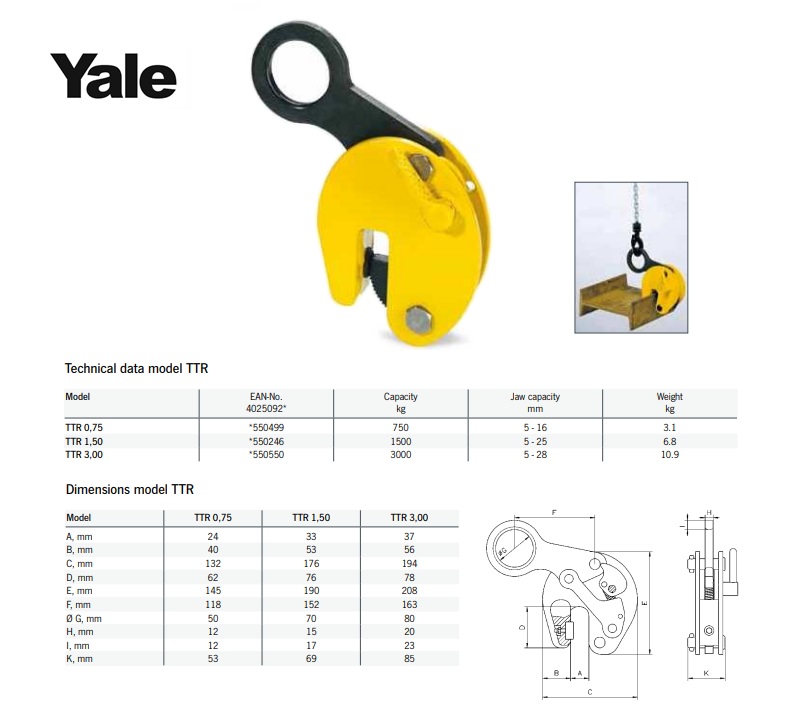 Yale TTR Balkenkrabber 750 kg 15 - 16mm