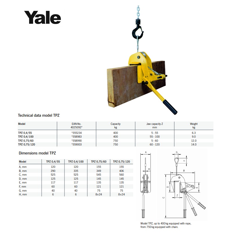 Yale TPZ Platen klem 400 kg