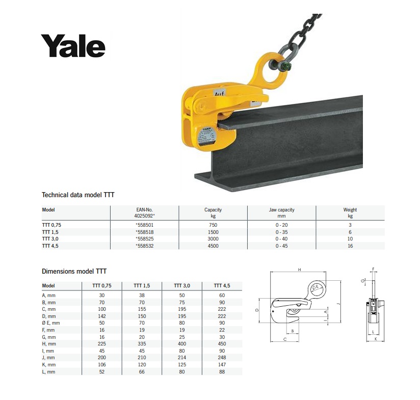 Yale TTT Horizontaal plaatklem 750 kg