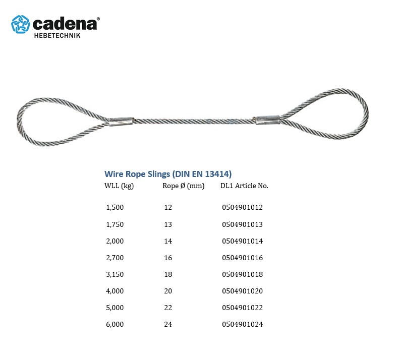 Staalkabelstrop 1000 mm x 12 mm enkelstrengs met 2 lussen