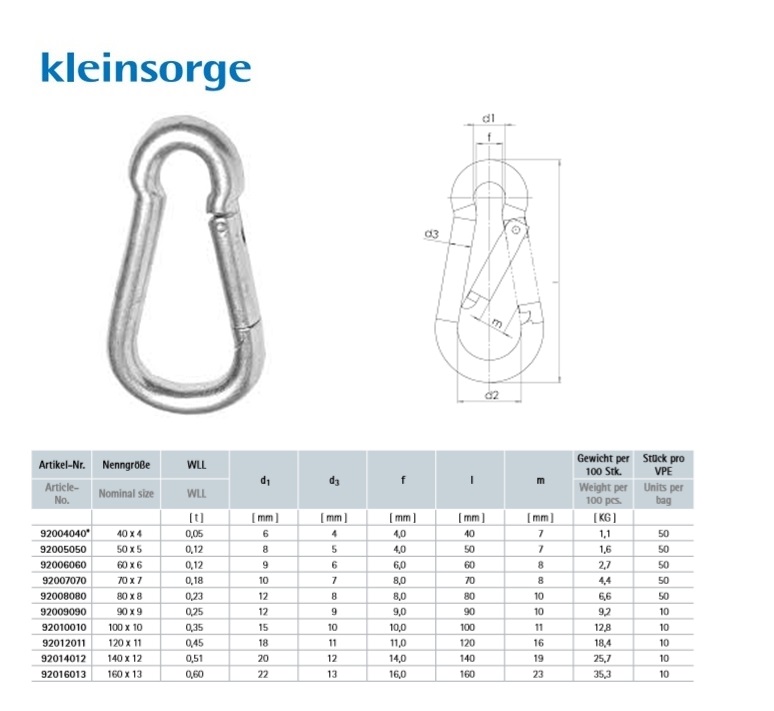 Karabijnhaak DIN 5299 Form C 40x4 mm AISI 316 0,05 t