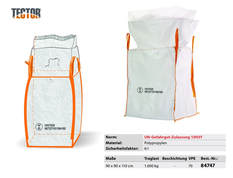 UN big bag voor gevaarlijke goederen 90 x 90 x 110 cm