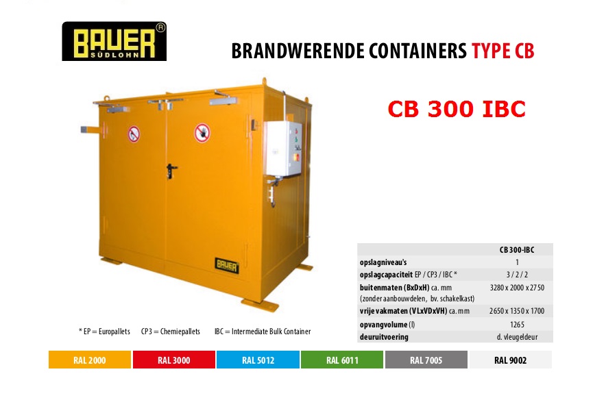 Brandwerende container CB 300 IBC RAL 2000