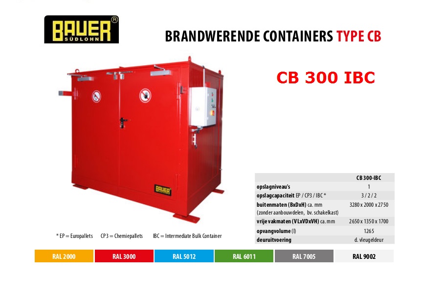 Brandwerende container CB 300 IBC RAL 3000