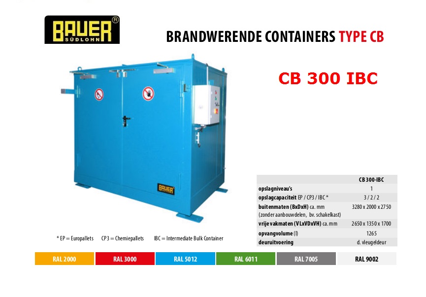 Brandwerende container CB 300 IBC RAL 5012