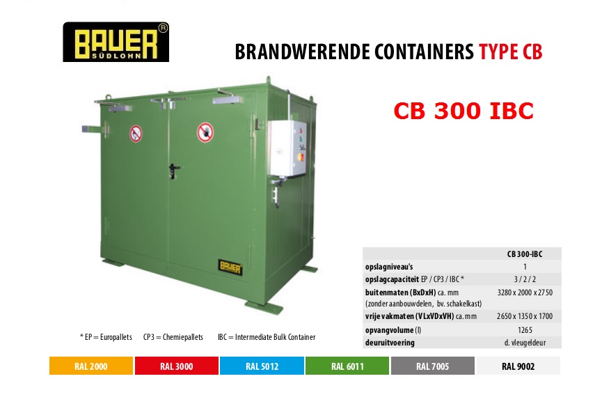 Brandwerende container CB 300 IBC RAL 6011