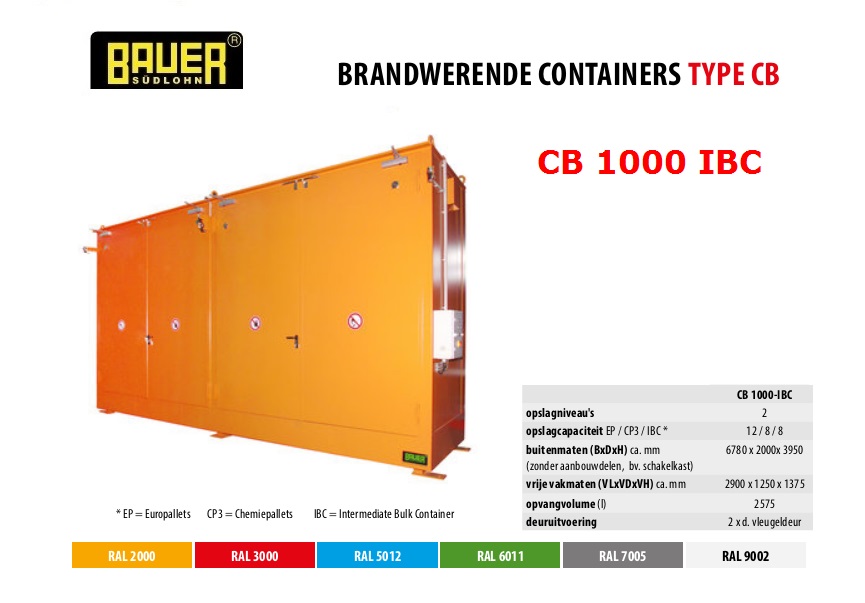 Brandwerende container CB 1000 IBC RAL 2000