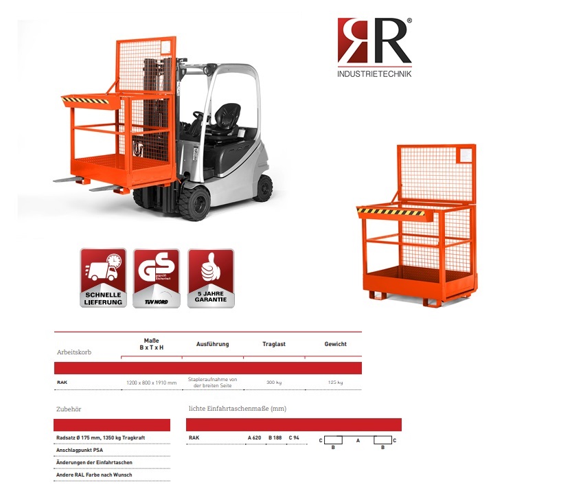 Werkkooi Typ RAK 1200 x 800 x 1910 mm RAL 2004