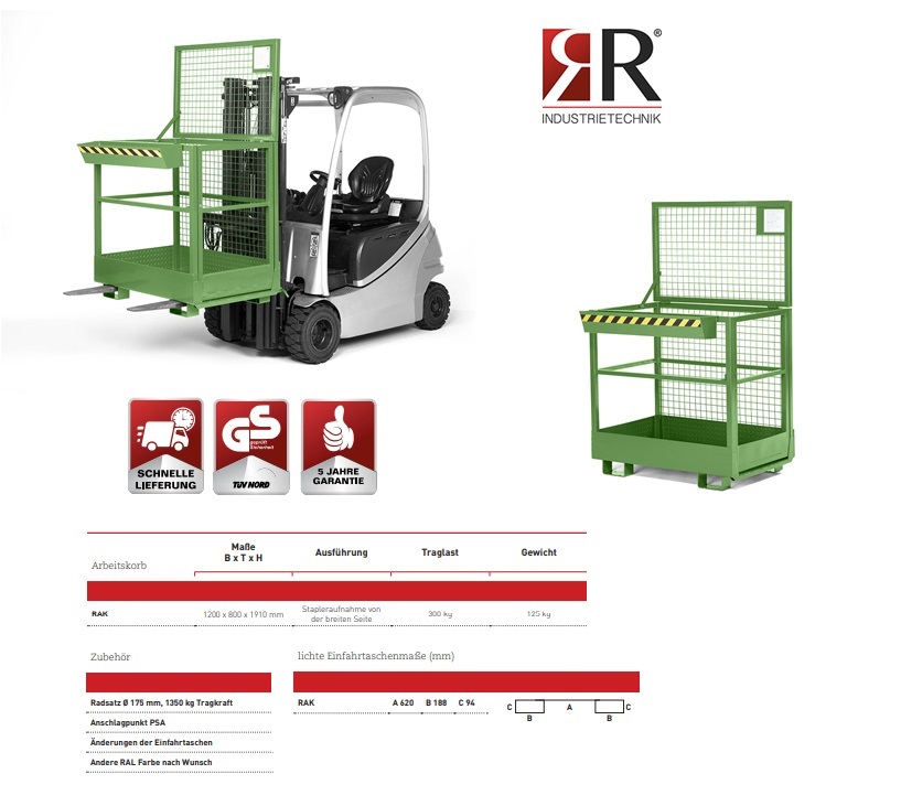 Werkkooi Typ RAK 1200 x 800 x 1910 mm RAL 6011