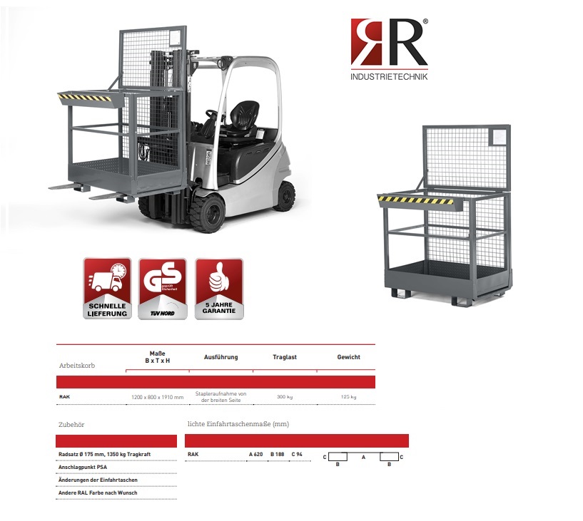 Werkkooi Typ RAK 1200 x 800 x 1910 mm RAL 7005