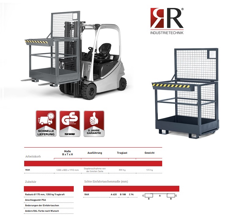 Werkkooi Typ RAK 1200 x 800 x 1910 mm RAL 7016