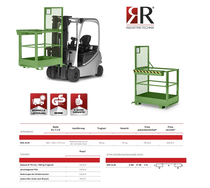 Werkkooi Typ RAK-Slim 800 x 1200 x 1910 mm RAL 6011