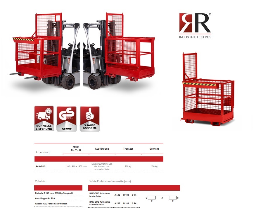 Werkkooi Typ RAK-Duo 1200 x 800 x 1950 mm RAL 3000