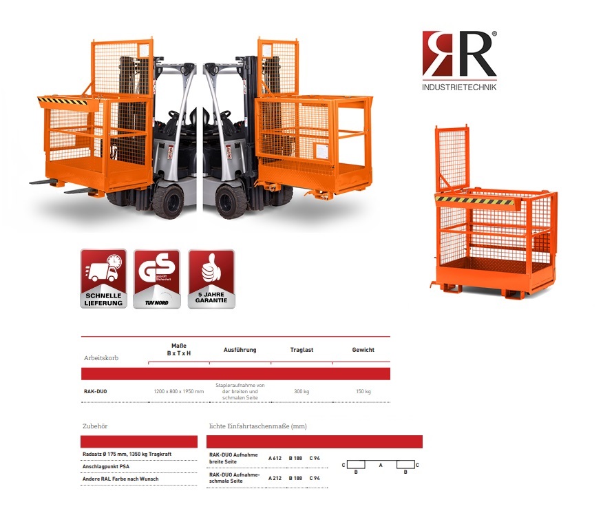 Werkkooi Typ RAK-Duo 1200 x 800 x 1950 mm RAL 2004