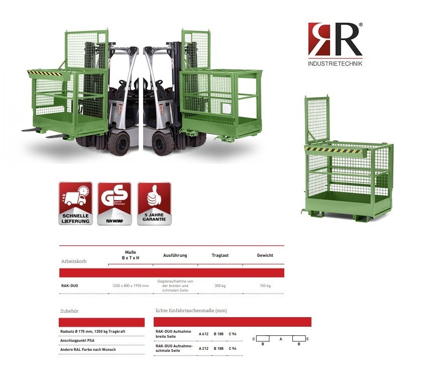 Werkkooi Typ RAK-Duo 1200 x 800 x 1950 mm RAL 6011