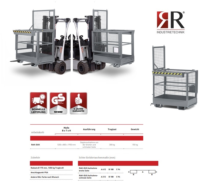 Werkkooi Typ RAK-Duo 1200 x 800 x 1950 mm RAL 7005