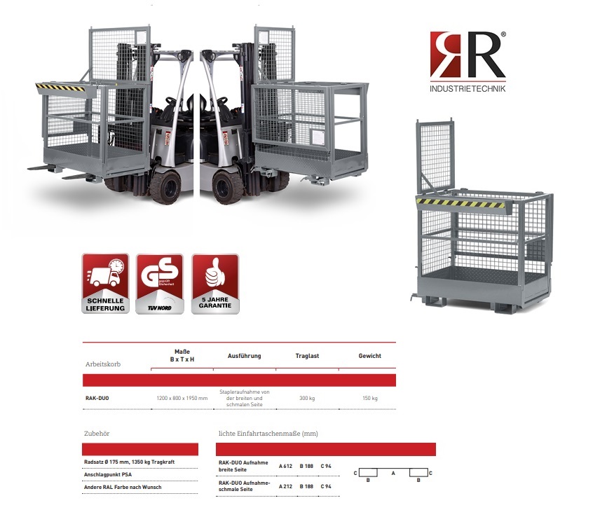 Werkkooi Typ RAK-Duo 1200 x 800 x 1950 mm RAL 7016