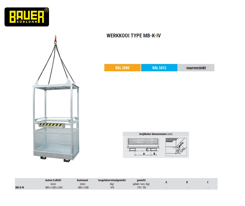 Werkplatform MB-K-IV, oranje RAL 2000 opname met kraan | DKMTools - DKM Tools