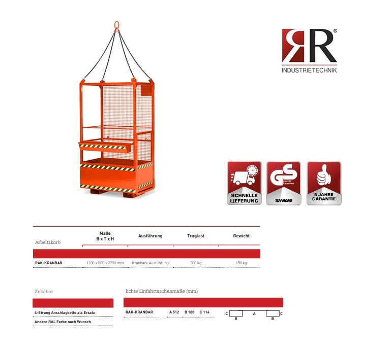 Werkkooi opname met kraan Typ RAK-Kranbar 1200 x 800 x 2200 mm RAL 6011 | DKMTools - DKM Tools