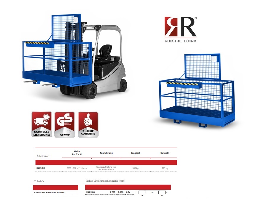 Werkkooi Typ RAK-Big 2000 x 800 x 1910 mm RAL 5010