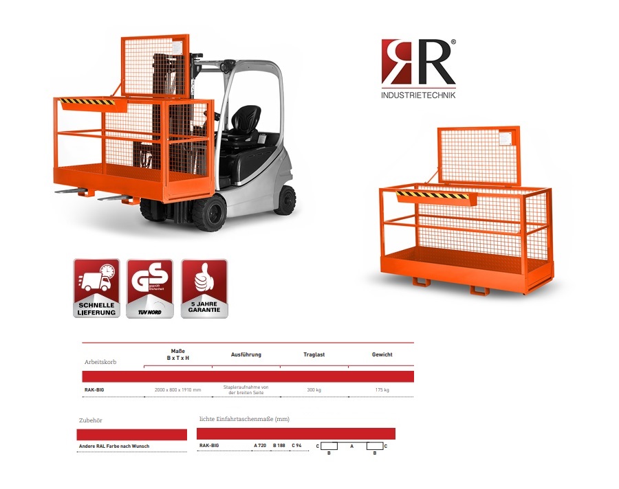 Werkkooi Typ RAK-Big 2000 x 800 x 1910 mm RAL 2004