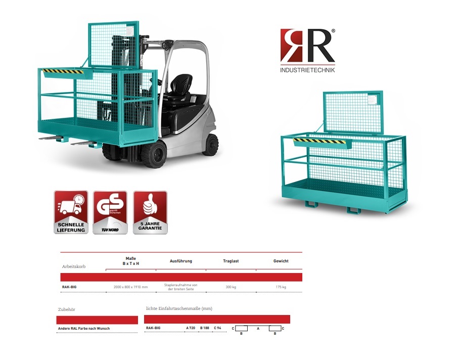 Werkkooi Typ RAK-Big 2000 x 800 x 1910 mm RAL 5018