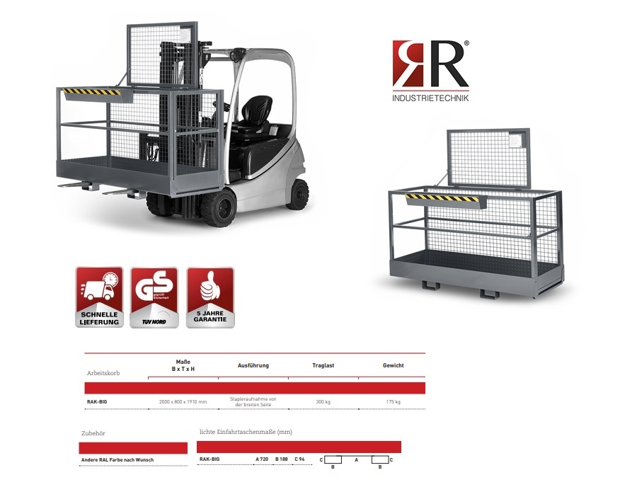 Werkkooi Typ RAK-Big 2000 x 800 x 1910 mm RAL 7005