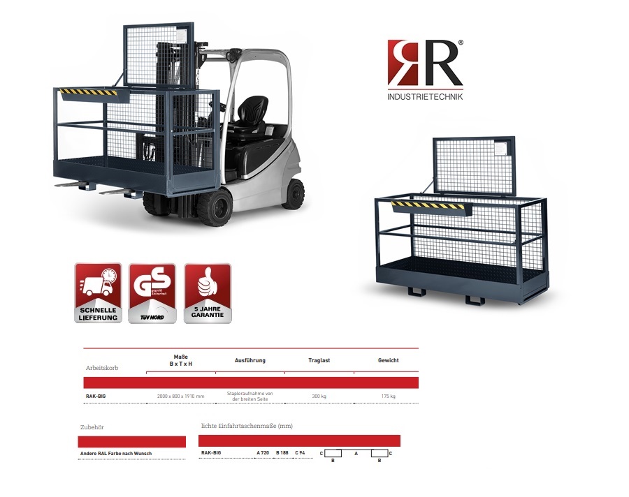 Werkkooi Typ RAK-Big 2000 x 800 x 1910 mm RAL 7016