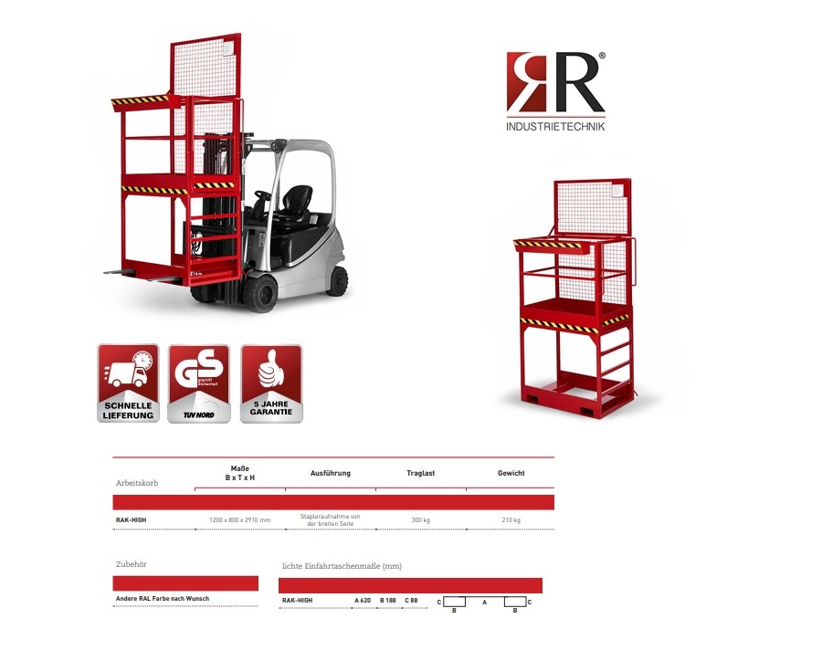Werkkooi Typ RAK-High 1200 x 800 x 2910 mm RAL 3000
