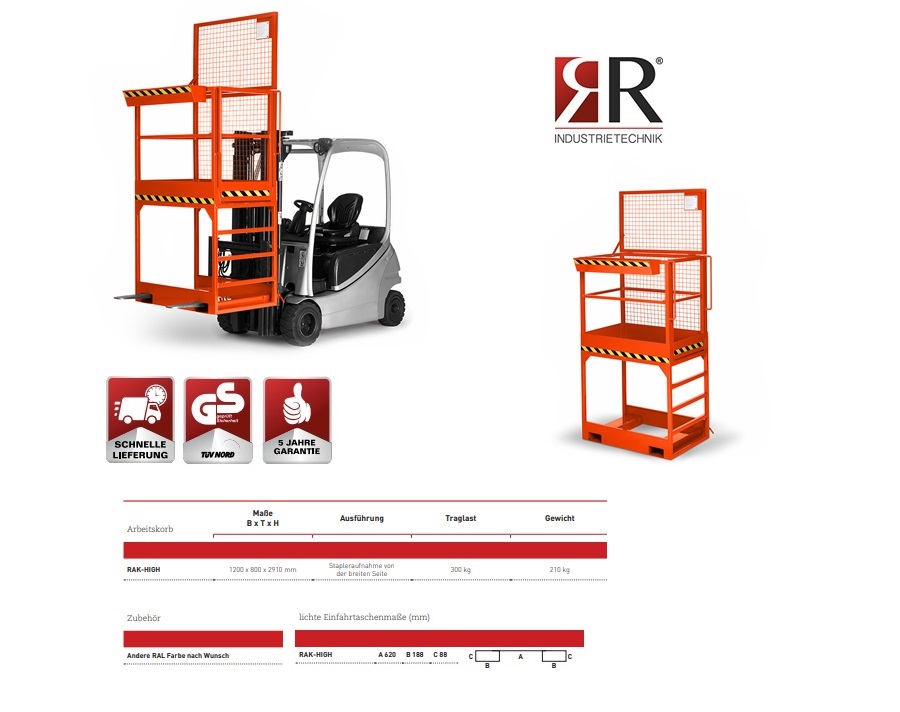 Werkkooi Typ RAK-High 1200 x 800 x 2910 mm RAL 2004