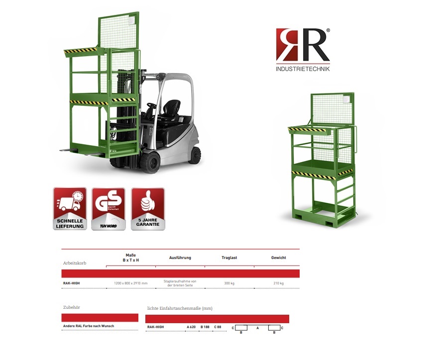 Werkkooi Typ RAK-High 1200 x 800 x 2910 mm RAL 6011