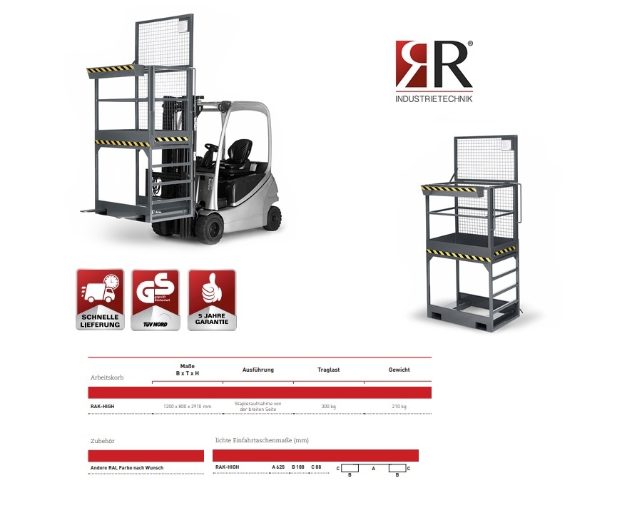 Werkkooi Typ RAK-High 1200 x 800 x 2910 mm RAL 7005