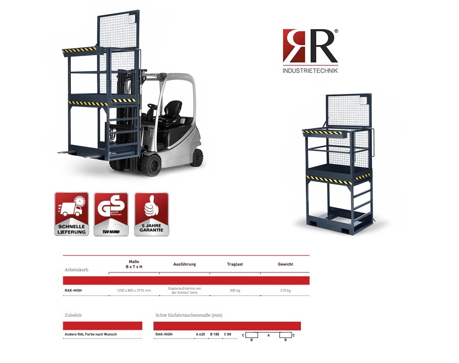 Werkkooi Typ RAK-High 1200 x 800 x 2910 mm RAL 7016